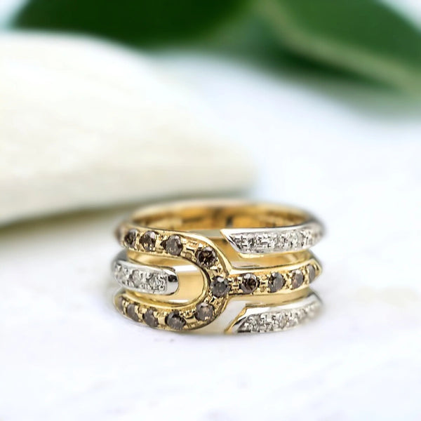 Split Band Gold Ring, Dual-Gold Crossover Wedding Band