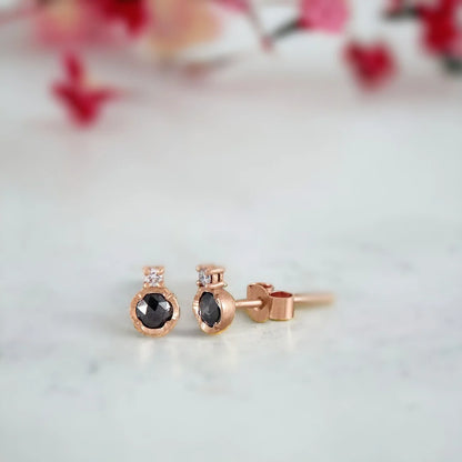 Black Diamond Solitaire Stud Earrings Push Back Design