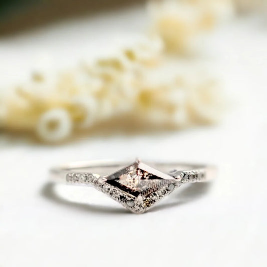Salt & Pepper Kite Diamond Half Halo Engagement Ring – Geometric Design