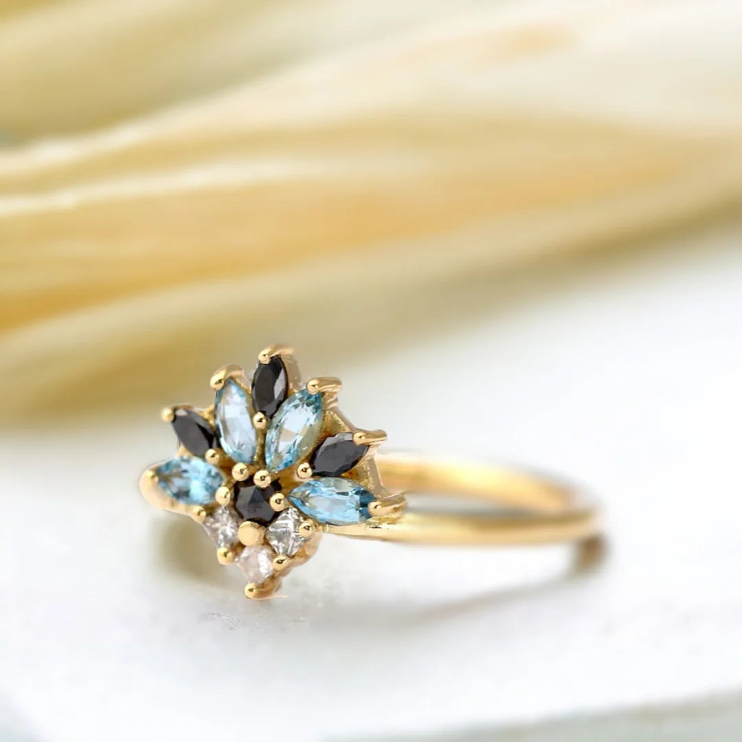 Marquise Aquamarine Diamond Cluster Engagement Ring