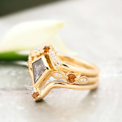 Salt and Pepper Kite Cut Diamond Engagement Ring Fiery Design