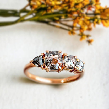 Salt and Pepper Diamond Trio Splice Ring Design