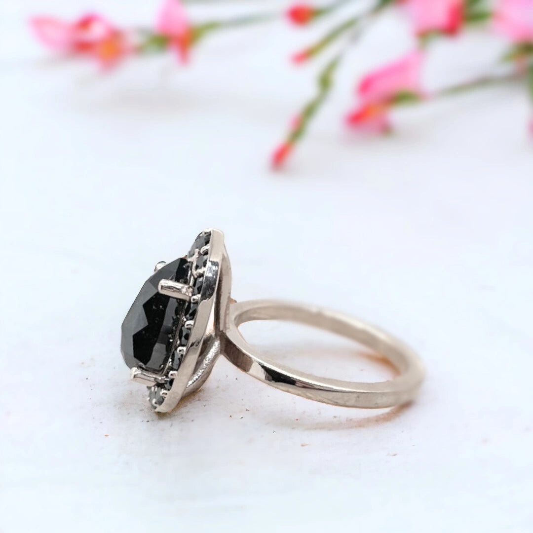 Pear Shaped Black Diamond Halo Engagement Ring