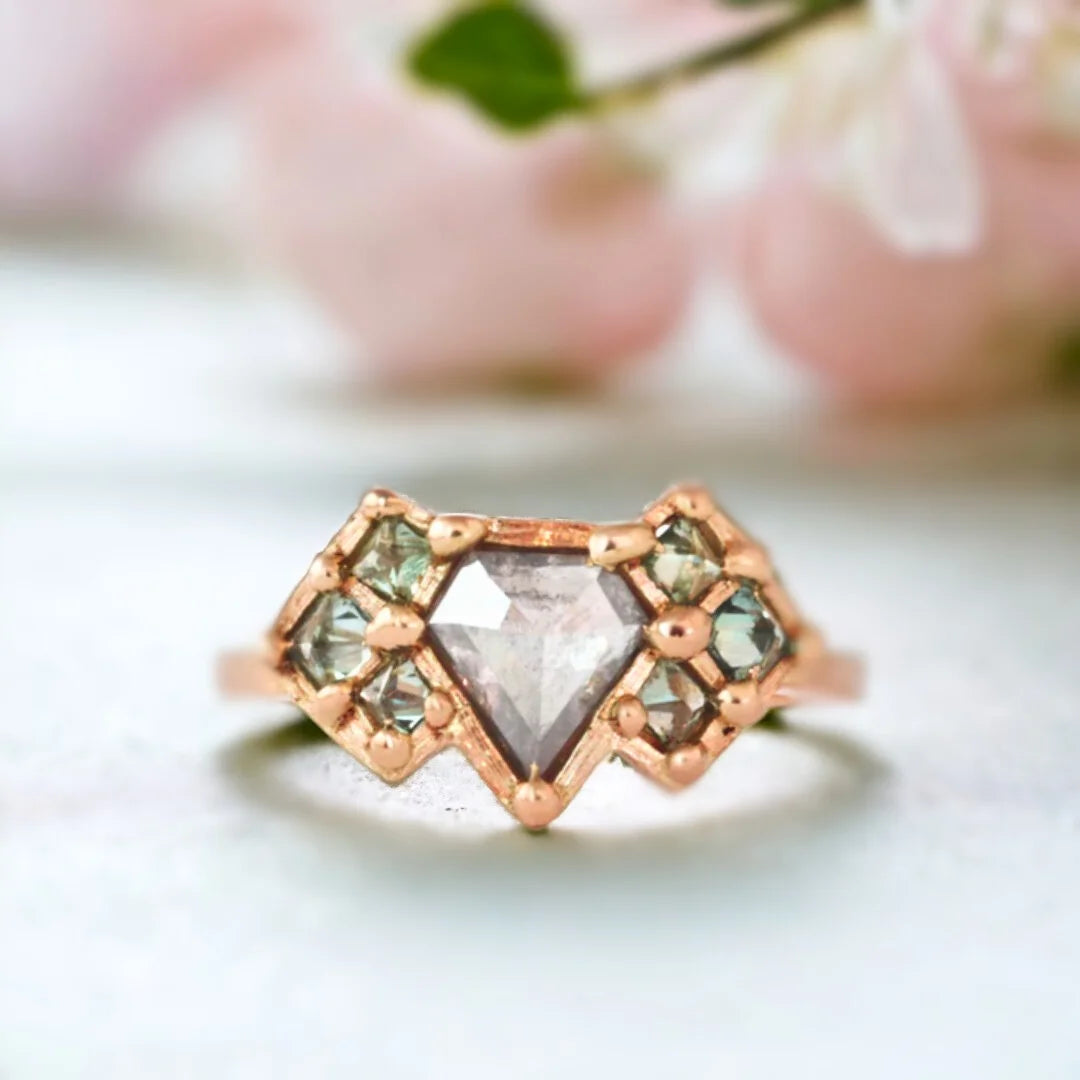 Uncut Diamond Vintage Deco Engagement Ring Earth Inspired