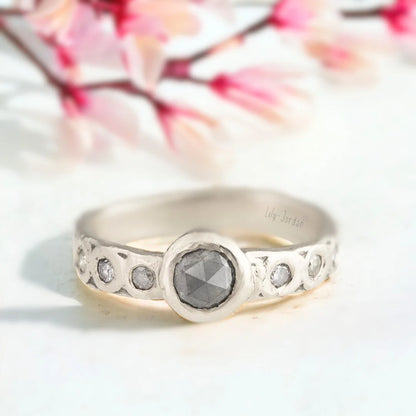 Vintage Salt and Pepper Diamond Ring Heirloom Design