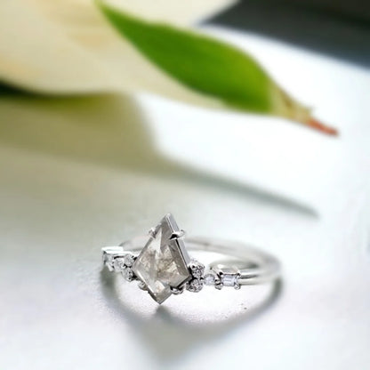 Rustic Salt and Pepper Diamond Ring Organic Speckled Stone