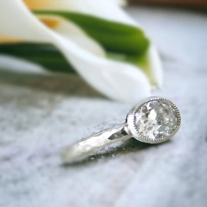 Old Mine Cut Oval Salt and Pepper Diamond Ring Galaxy Whirl Design