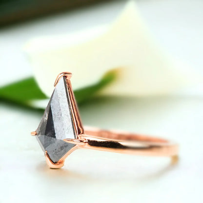 Salt and Pepper Kite Diamond Ring Unique Geometric Engagement Ring