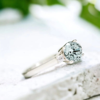 Lab Created Diamond Trilogy Ring with Aquamarine