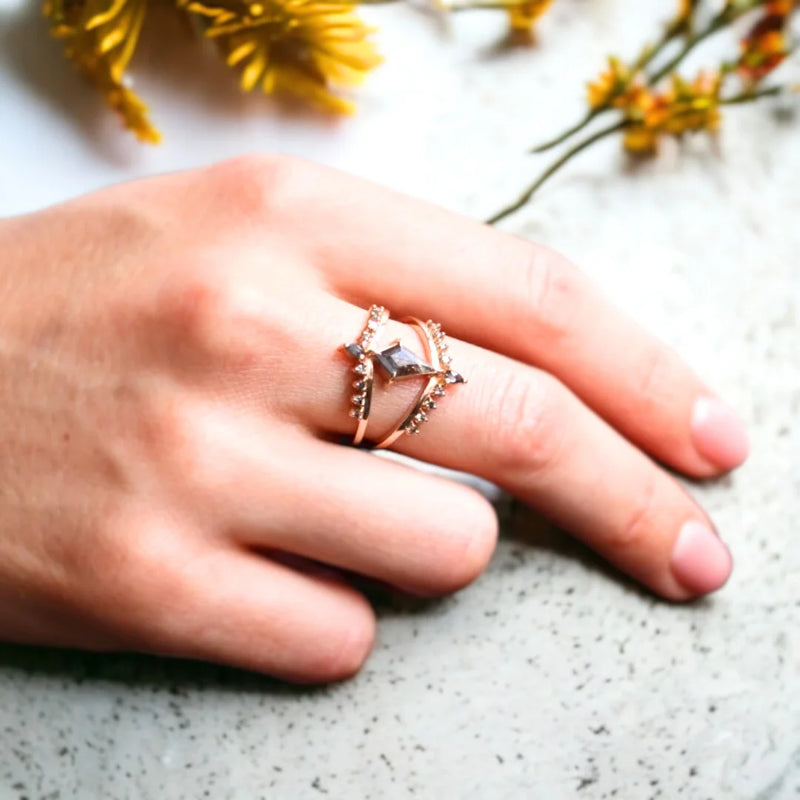 Majestic Matrimony Bridal Diamond Ring Set, Salt And Pepper Bridal Ring Set