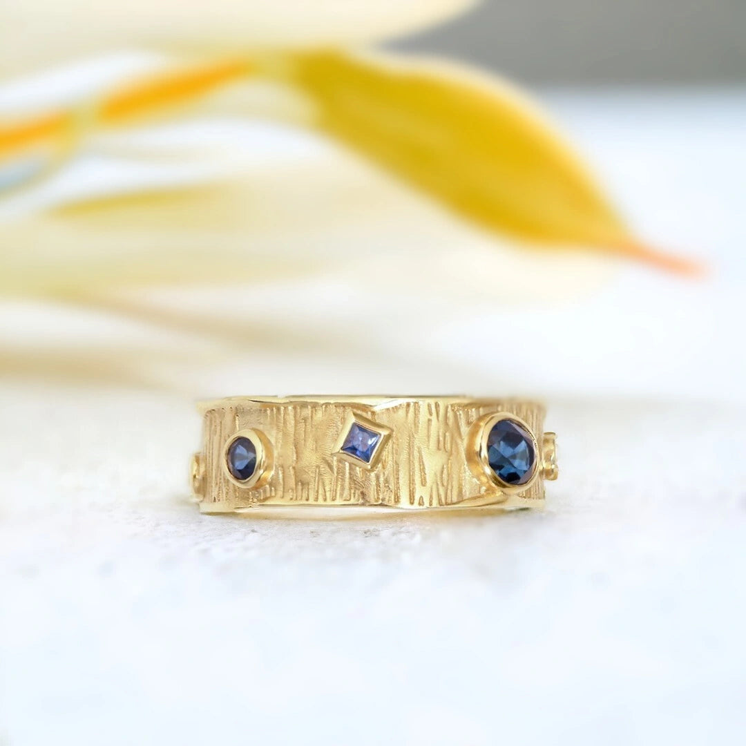 Handcrafted Ceremonial Rings with Blue Sapphire Emerald