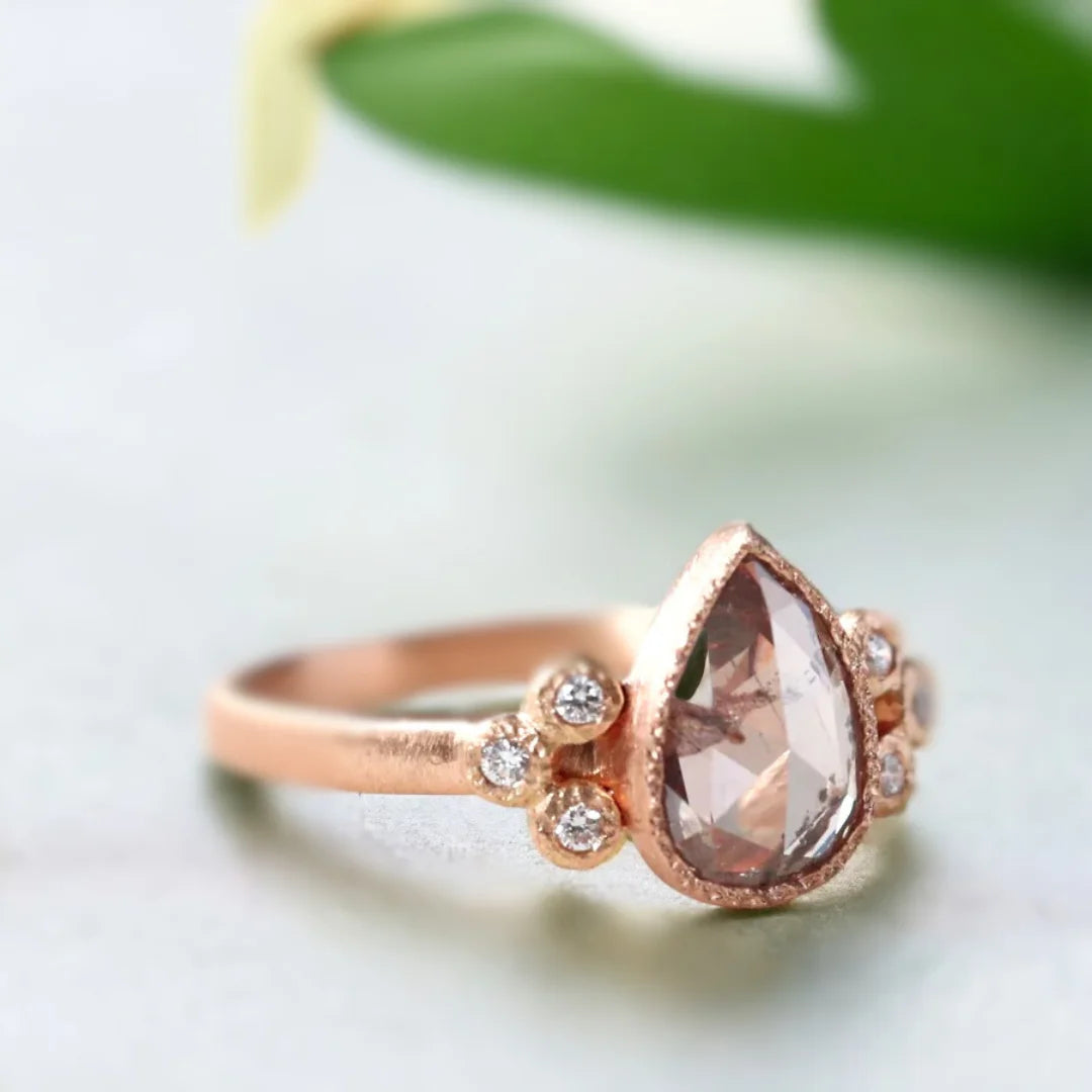 Salt and Pepper Diamond Ring Frosted Flame Natural Diamond Gold