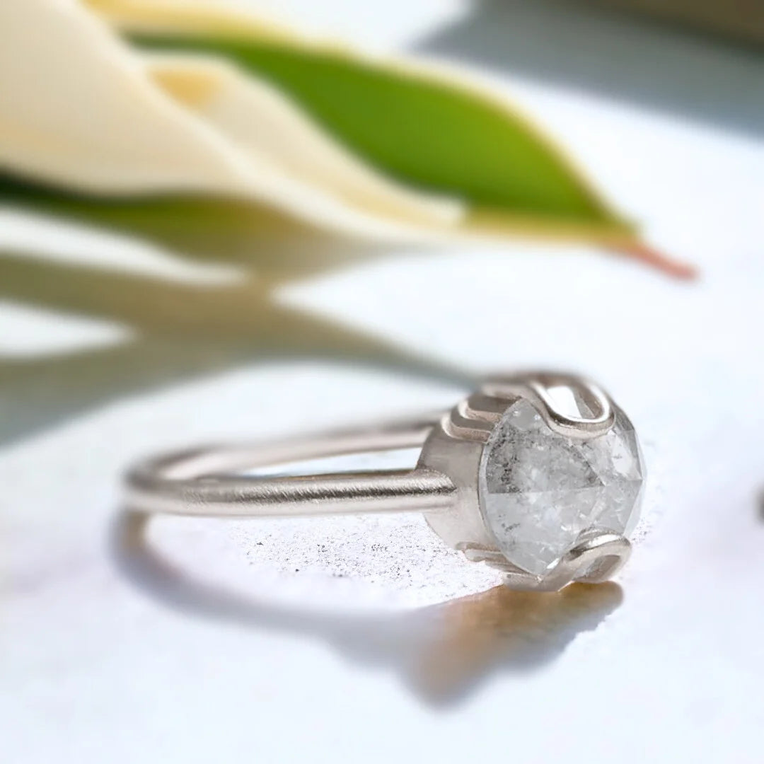 Salt and Pepper Round Diamond Ring Ethical Unique Design