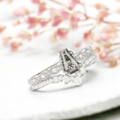 Coffin Cut Salt and Pepper Diamond Bridal Set