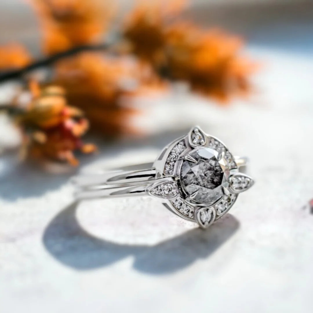 Brighton Salt and Pepper Diamond Engagement Ring Set