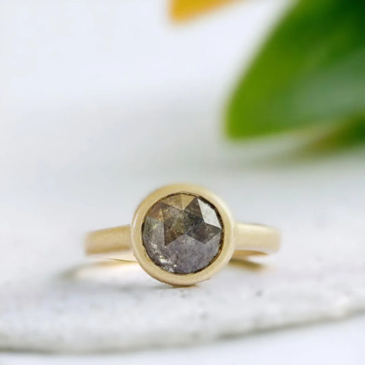 Bohemian Salt and Pepper Diamond Engagement Ring Antique Style