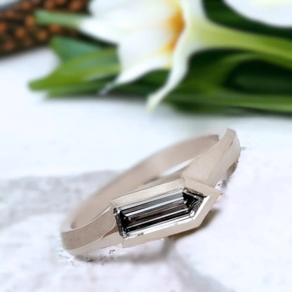 Aegis Carved Grey Diamond Ring Unique Handcrafted Jewelry