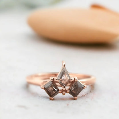 Original Gray Salt and Pepper Diamond Ring Handmade Jewelry