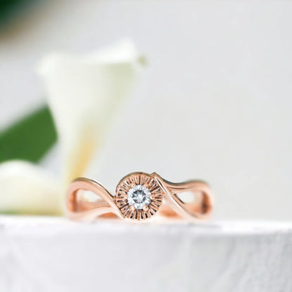 Leaf Inspired Round Diamond Nature Engagement Ring