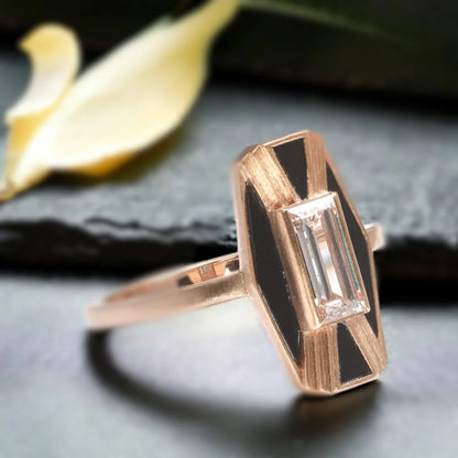 Imber Designer Ring Lab Grown Diamond Black Jasper Baguettes