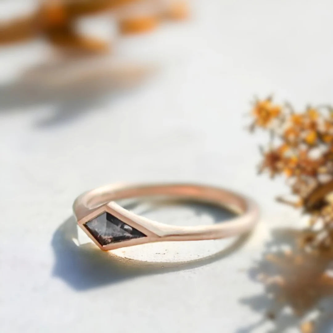 Salt and Pepper Kite Diamond Wedding Ring Modern Design