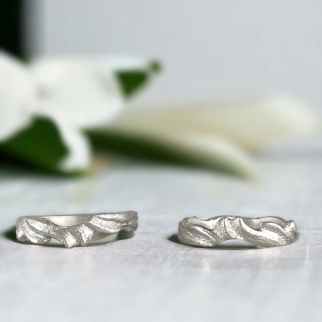 Galene Wedding Band Set with Sand Textured Design