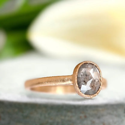 Bryn Oval Salt and Pepper Diamond Ring 14K Rose Gold