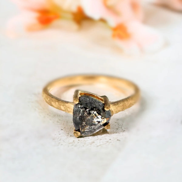 Vintage Handcrafted Wonder Salt And Pepper Ring, Vintage Artisan Jewel Engagement Ring