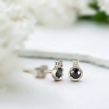 Black Diamond Solitaire Stud Earrings Push Back Design