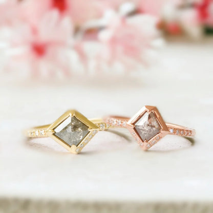 Salt and Pepper Diamond Lozenge Engagement Ring Rose Gold