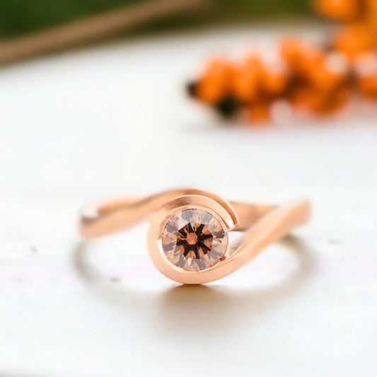 Fairtrade Rose Gold Wave Ring with Cognac Diamond
