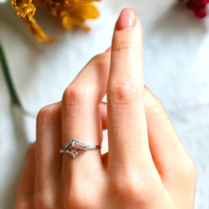 Salt and Pepper Kite Diamond Half Halo Engagement Ring