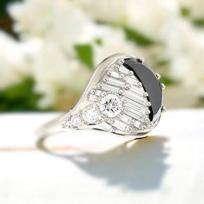 New Moon Jet Black Diamond Ring Handcrafted Design