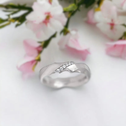 Hand Carved Ripple Diamond Band Matte Finish Ring