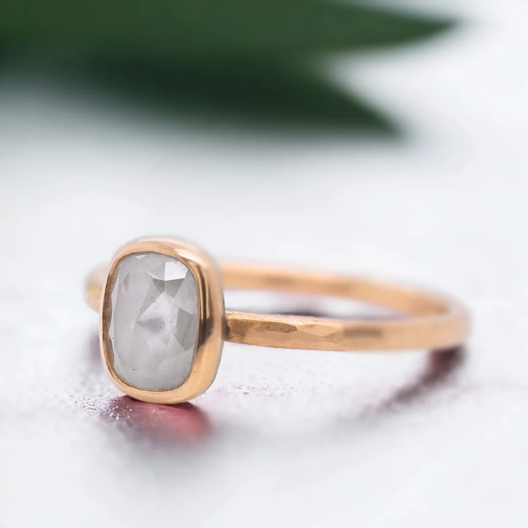 White Gold Rose Gold Diamond Rose Ring Rectangular Engagement Design