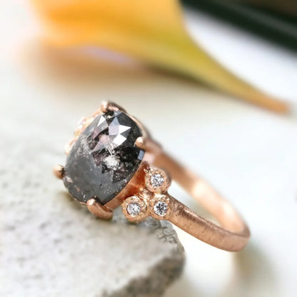 Natural Salt and Pepper Diamond Ring Crystal Clarity Engagement