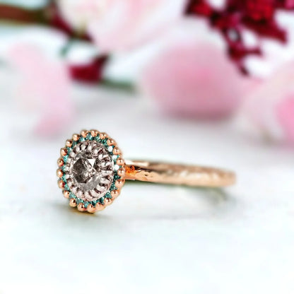 Hand-Forged Ocean Blue Diamond & Sapphire Ring – Antique Inspired