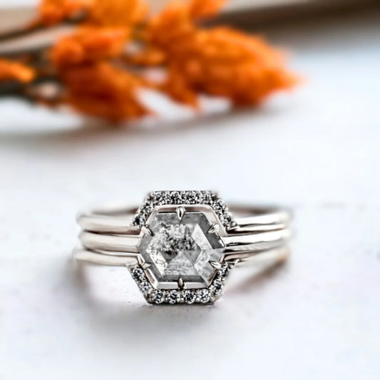 Salt and Pepper Diamond Bridal Ring Set Regal Design
