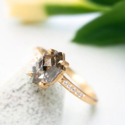 Salt and Pepper Diamond Engagement Ring Natural Duo Design