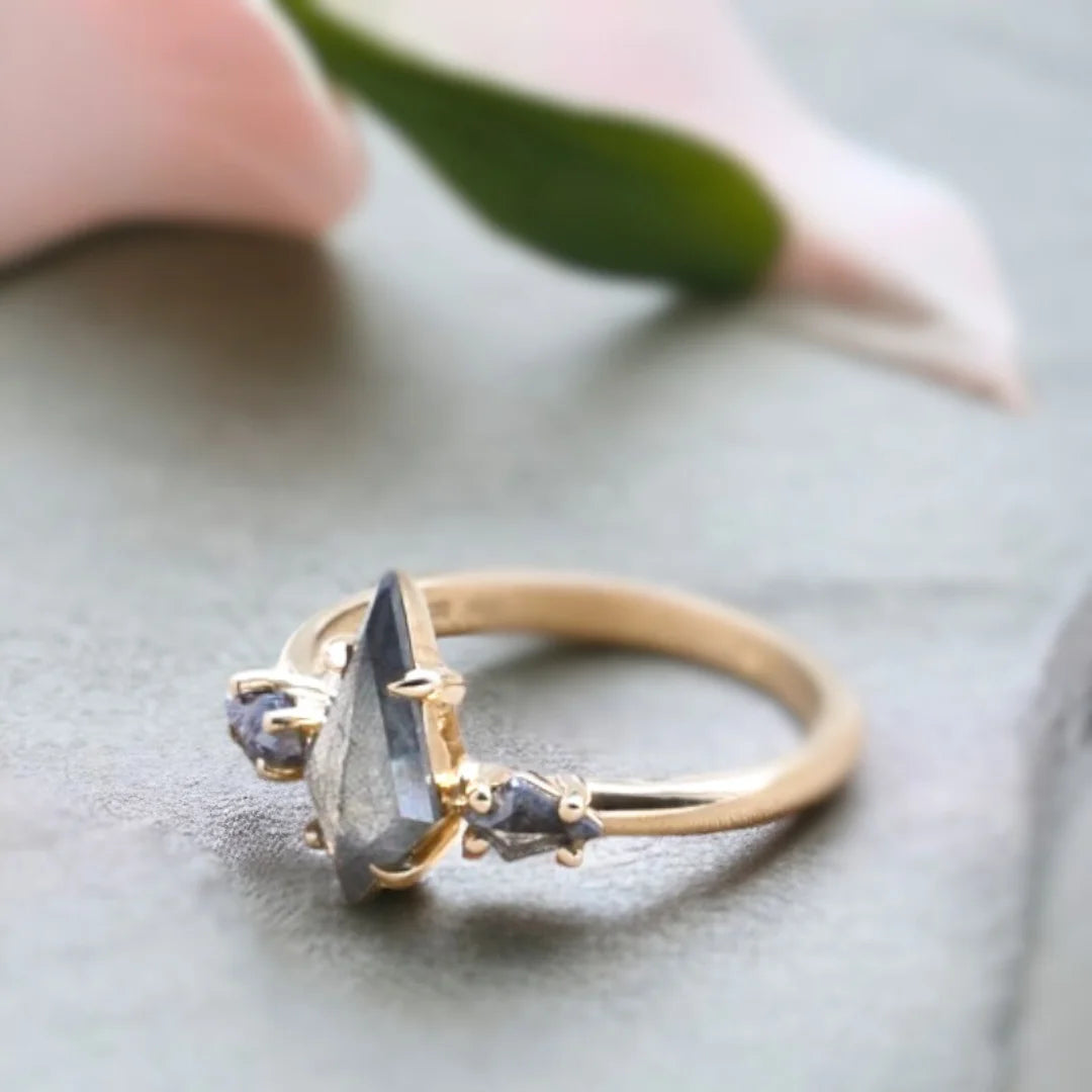Salt and Pepper Diamond Kite Engagement Ring with Accents