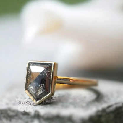 Aegis Amethyst and Salt Pepper Diamond Ring Natural Unique Design
