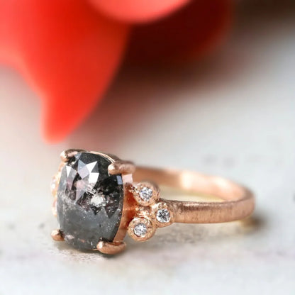 Natural Salt and Pepper Diamond Ring Crystal Clarity Engagement
