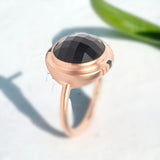 Obsidian Circle Midnight Mystique Black Salt & Pepper Natural Diamond Ring, Onyx Loop Shadow Veil Diamond Ring