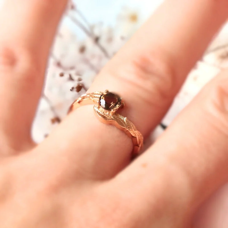 Molten Brown Amber Crystal Ring, Golden Era Brown Sapphire Ring