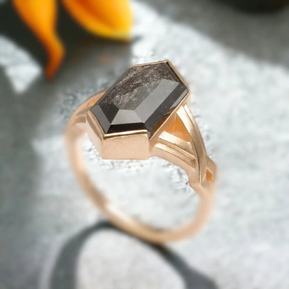 Veritas Rosecut Diamond Ring Hexagon Salt and Pepper Diamond
