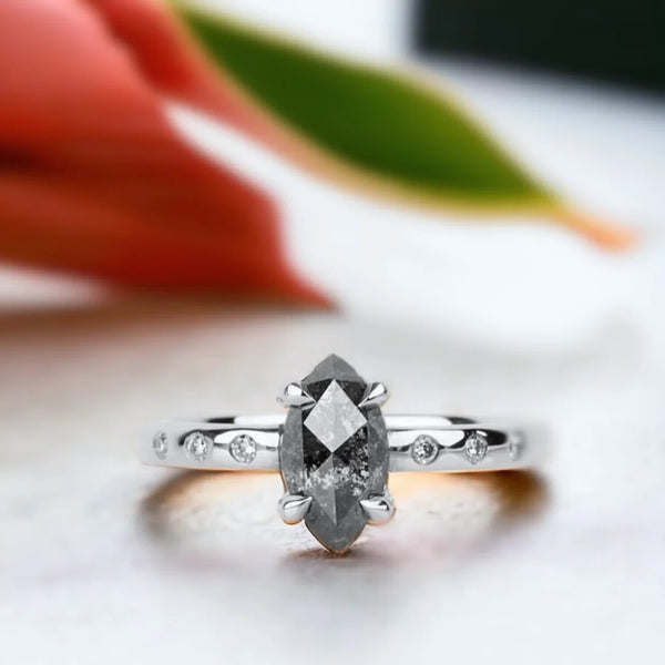 Velvet Nightfall Diamond Ring, Twilight Trellis Natural Salt And Pepper Diamond Ring