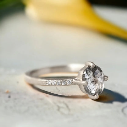 Brushed Band Salt and Pepper Diamond Ring Artisan Crafted Elegance