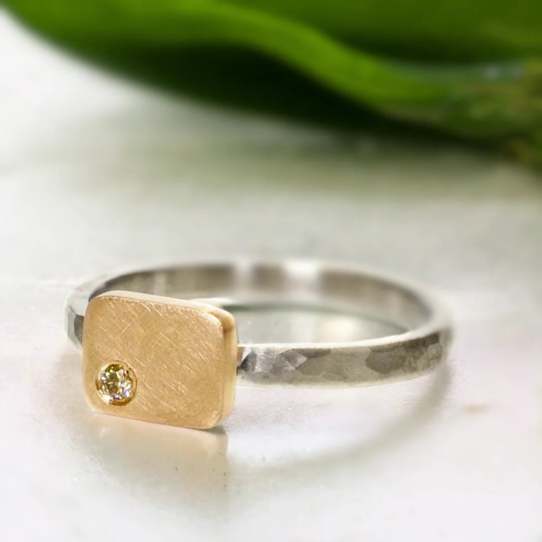 Rose Gold Solitaire Engagement Ring Stackable Minimal Design