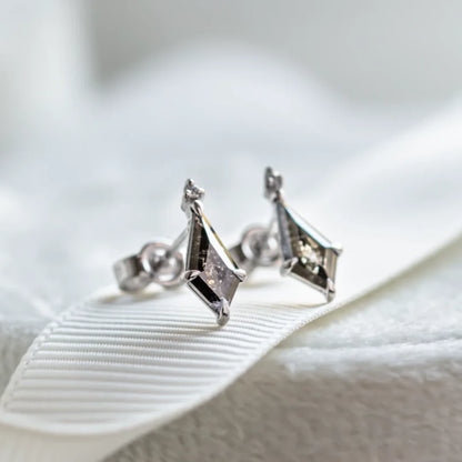 Geometric Kite Diamond Earrings White Gold Studs