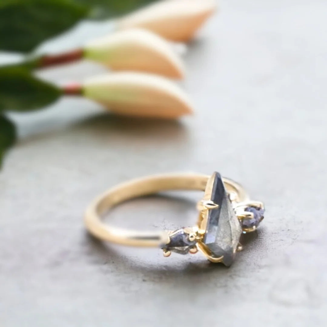 Salt and Pepper Diamond Kite Engagement Ring with Accents